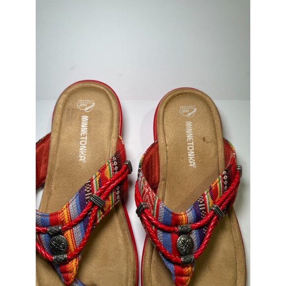 Minnetonka Women’s Silverthorne 360 Sandals Red Frisco Stripe Size 8M - Picture 5 of 7